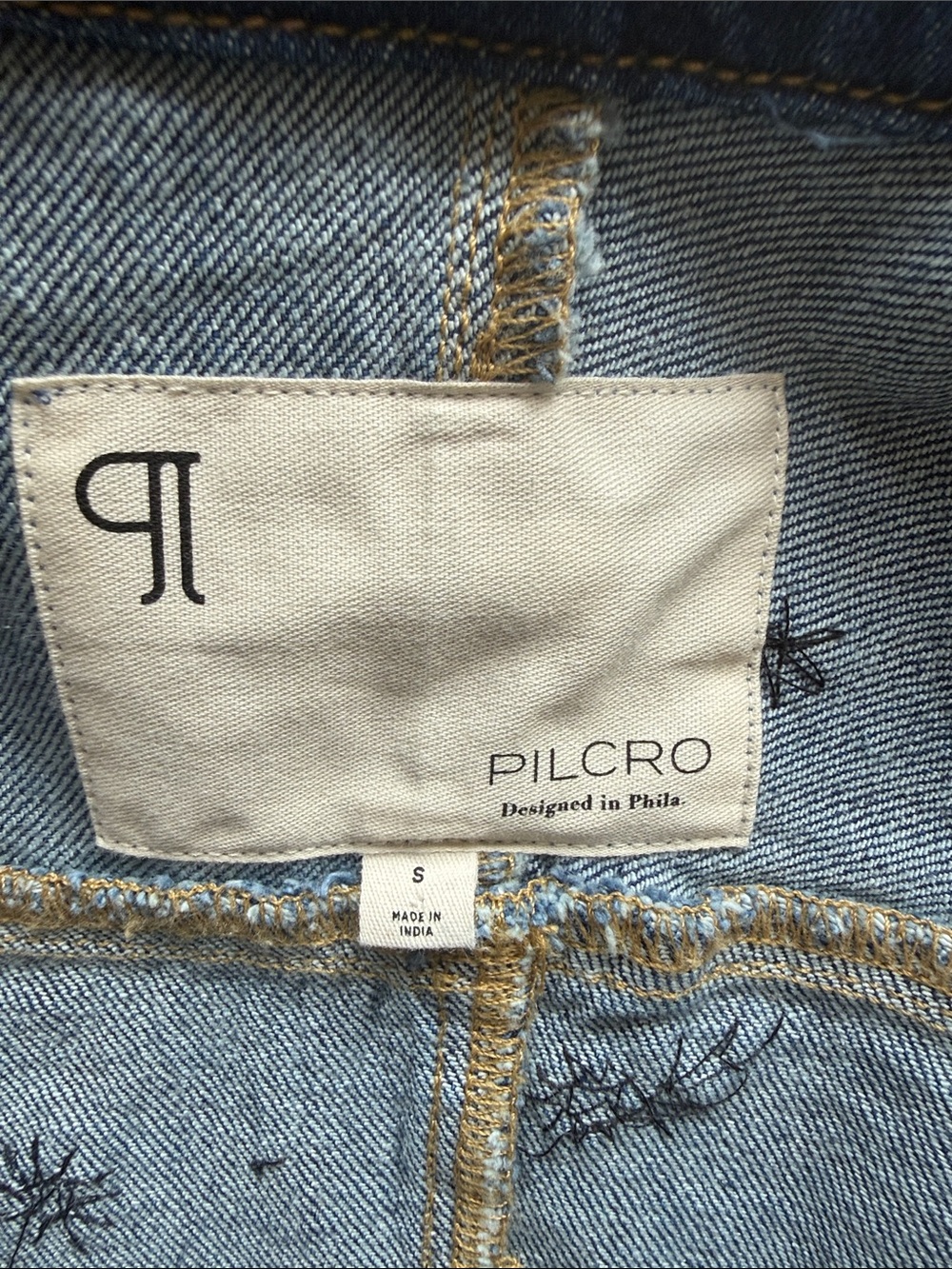 Pilcro Blue Denim Jacket with Black Floral Embroidery - Picture 3 of 4